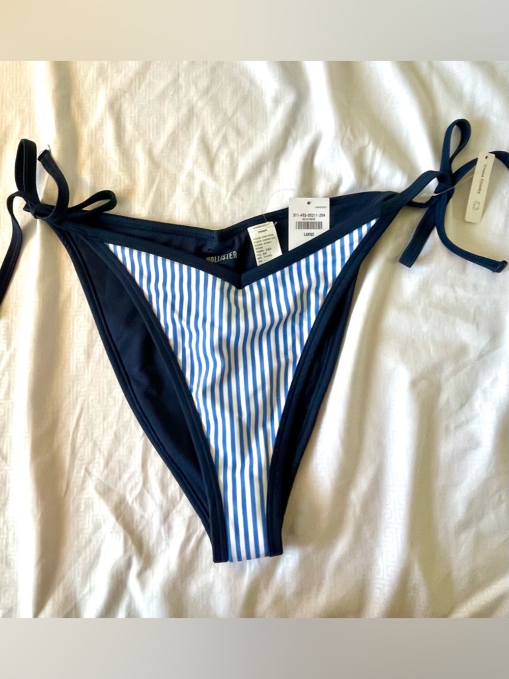 Hollister Blue & White Striped Tie-Side Bikini Bottom